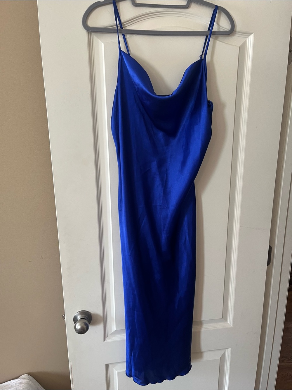 bebe Satin Cowl Midi Dress in Royal Blue Slip Dress Juniors Size Large